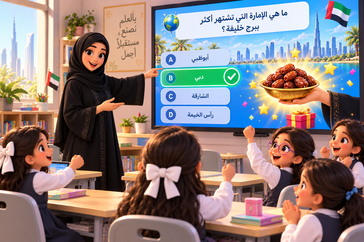 معلّمة تستخدم موارد تعليمية تفاعلية في الصف الدراسي